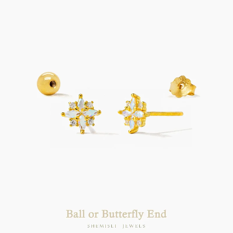 Unique Earrings for Bridesmaids-Dainty Marquise Flower Stud Earrings, Unisex, Gold, Silver SHEMISLI SS973 Butterfly End, SS974 Screw Ball End (Type A)