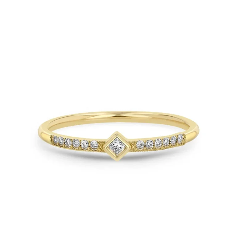 Sparkling Gold Engagement Ring-Princess Diamond and Demi Pave Ring