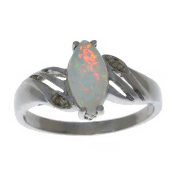 Simple Silver Ring-Opal & Diamond Marquise Ring .925 Sterling Silver