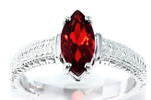 Unique Wedding Ring Set-1 Ct Garnet Marquise Ring .925 Sterling Silver Rhodium Finish