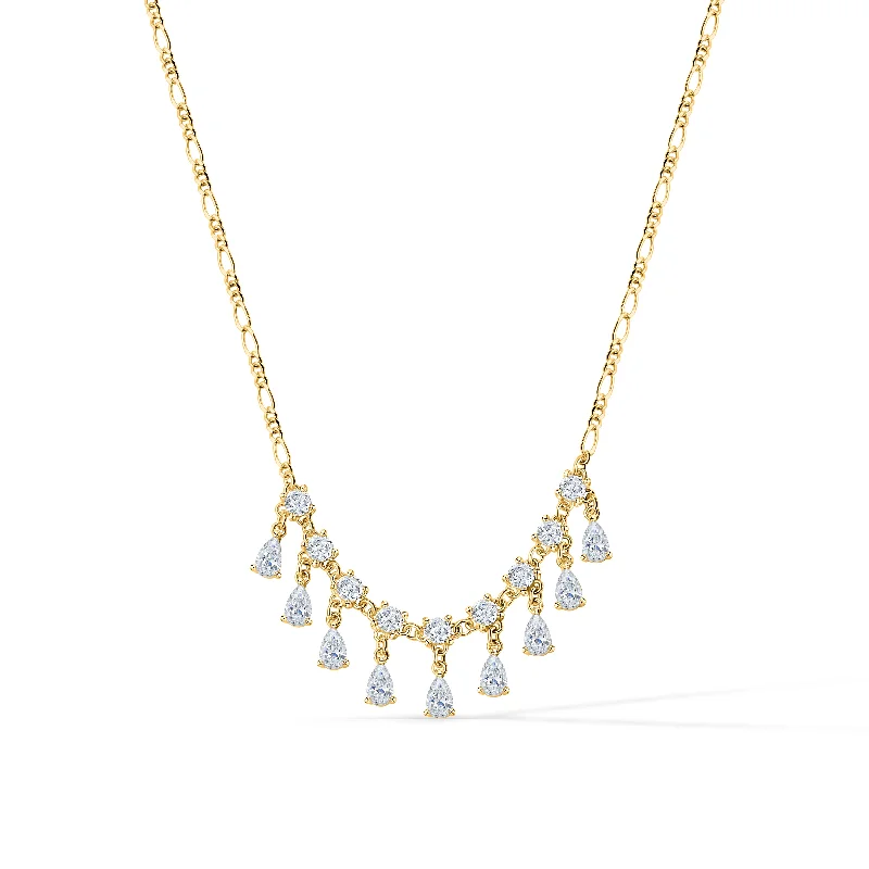 Classic Pearl Necklace-Diamond Fall Necklace