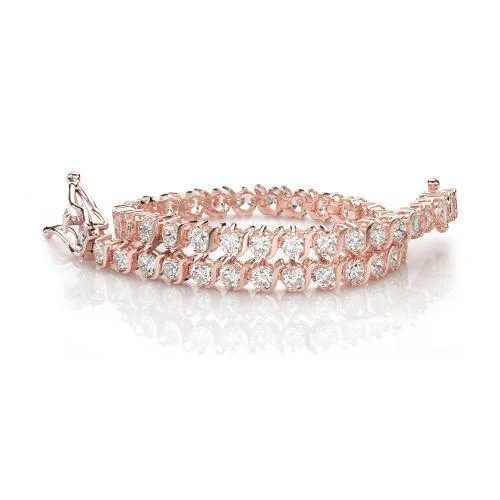 Simple Beaded Bracelet-Round Brilliant tennis bracelet with 5.94 carats* of diamond simulants in 10 carat rose gold