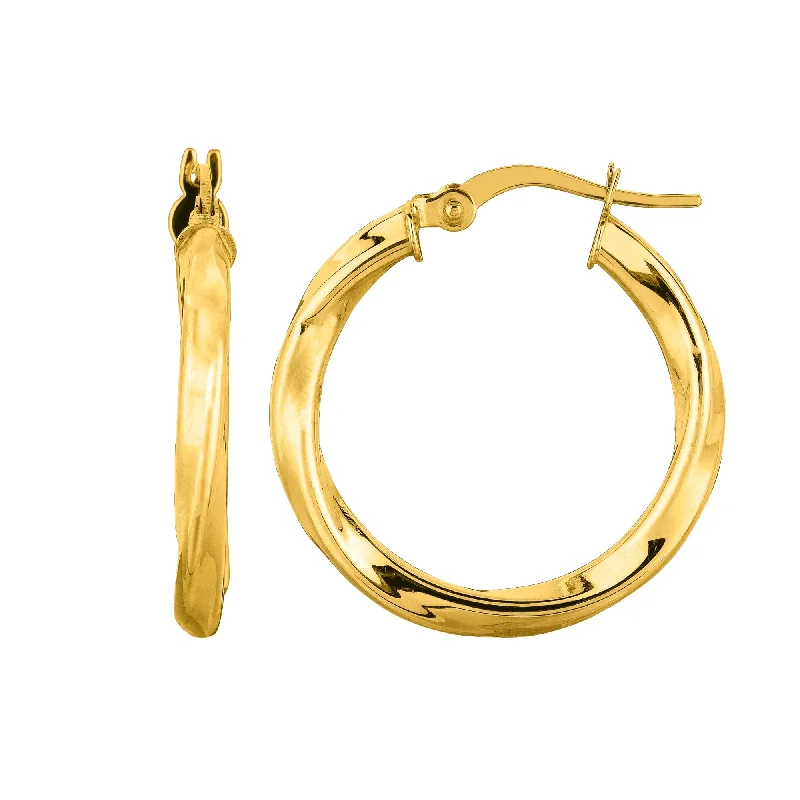 Sparkling Gold Earrings-14K Yellow Gold Round Tube Italian Twist Hoop Earrings, Diameter 20mm