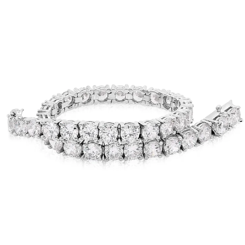 Simple Gemstone Bracelet for Women-Round Brilliant tennis bracelet with 15.18 carats* of diamond simulants in sterling silver