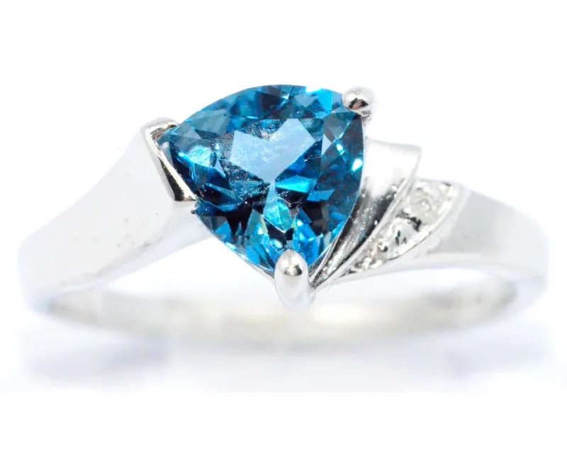 Custom Diamond Band-14Kt Gold London Blue Topaz & Diamond Trillion Ring