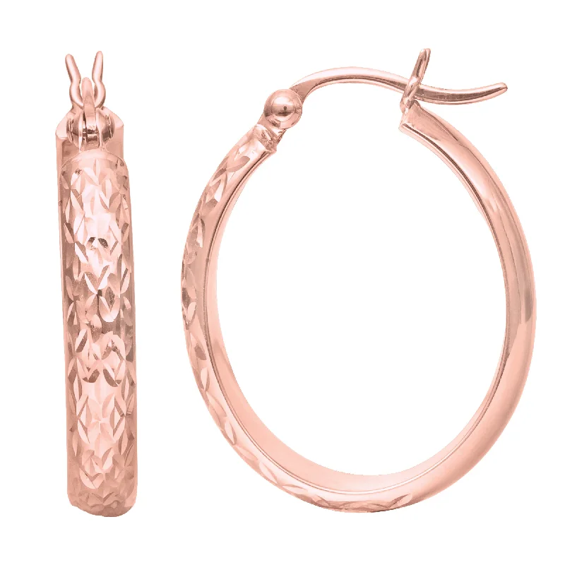 Chic Pearl Earrings-14K Rose Gold Hammered Polished  Oval Hoop Earrings