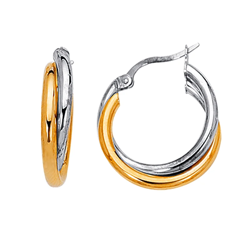 Sparkling Drop Earrings-14K Yellow And White Gold Two Tone Double Hoop Earrings, Diameter 24mm