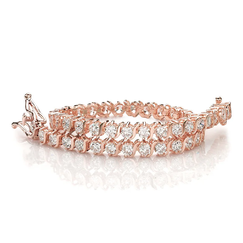 Rose Gold Charm Bracelet-Round Brilliant tennis bracelet with 5.28 carats* of diamond simulants in 10 carat rose gold