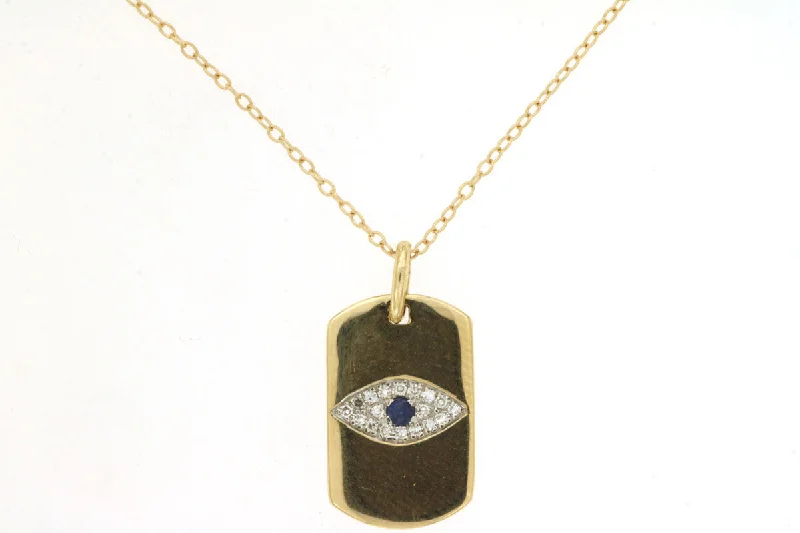 Personalized Pendant Necklace-Blue Sapphire & Diamond Evil Eye Dog Tag