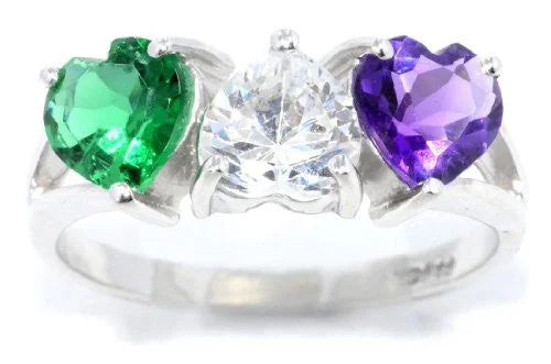 Unique Wedding Band for Women-3 Ct Amethyst Emerald & Zirconia Heart Ring .925 Sterling Silver Rhodium Finish