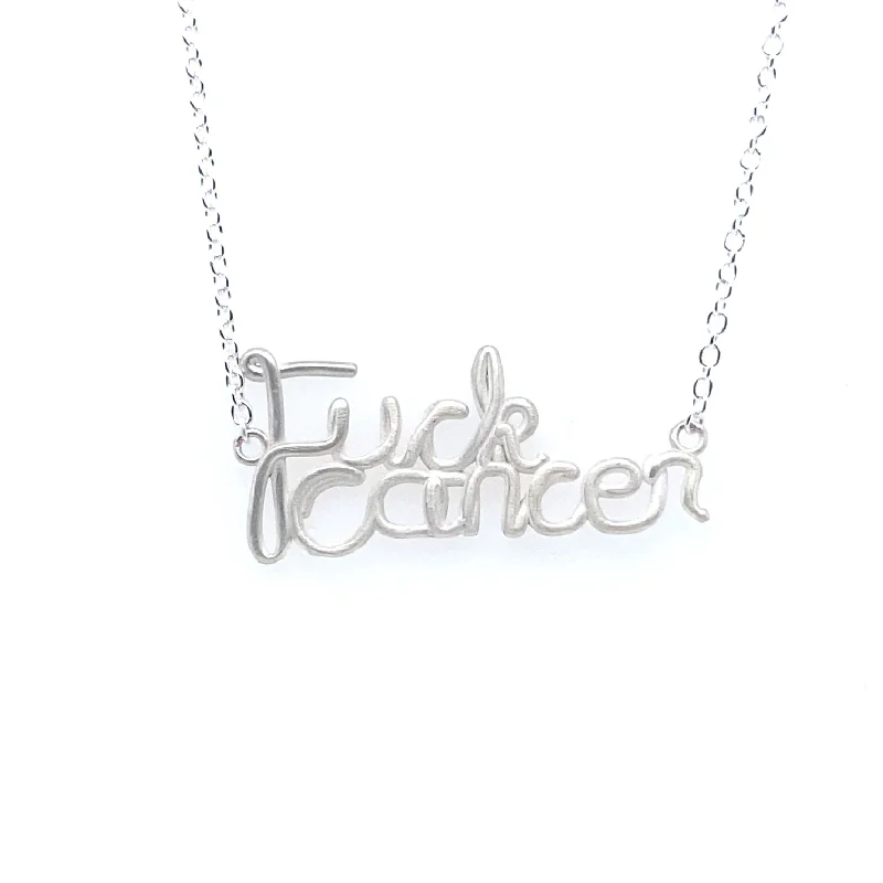 Modern Pendant Necklace for Women-Lika Behar All Silver "F*CK CANCER" Necklace