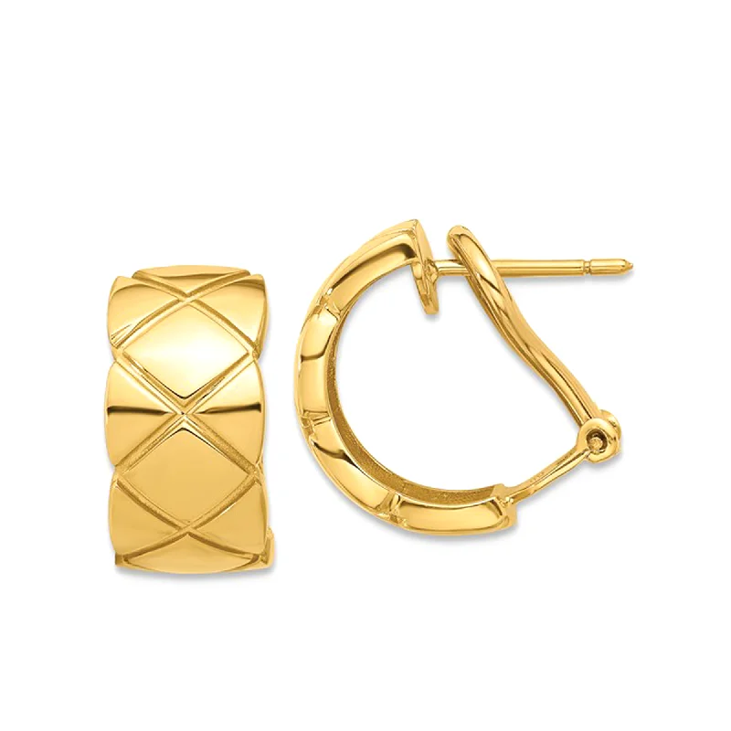 High-Quality Diamond Earrings-18K Real Yellow Gold Criss Cross Omega Back C-Hoop Earrings, 17mm Diameter