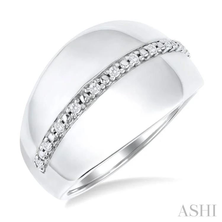 Classic Wedding Band Set-1/10 ctw Bold Wide Center Round Cut Diamond Fashion Ring in Sterling Silver