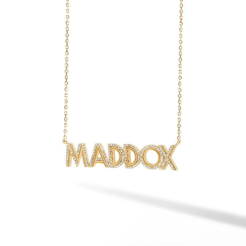 Gold Necklace with Sapphires-Fluted Finish + Diamond Detail Name Necklace