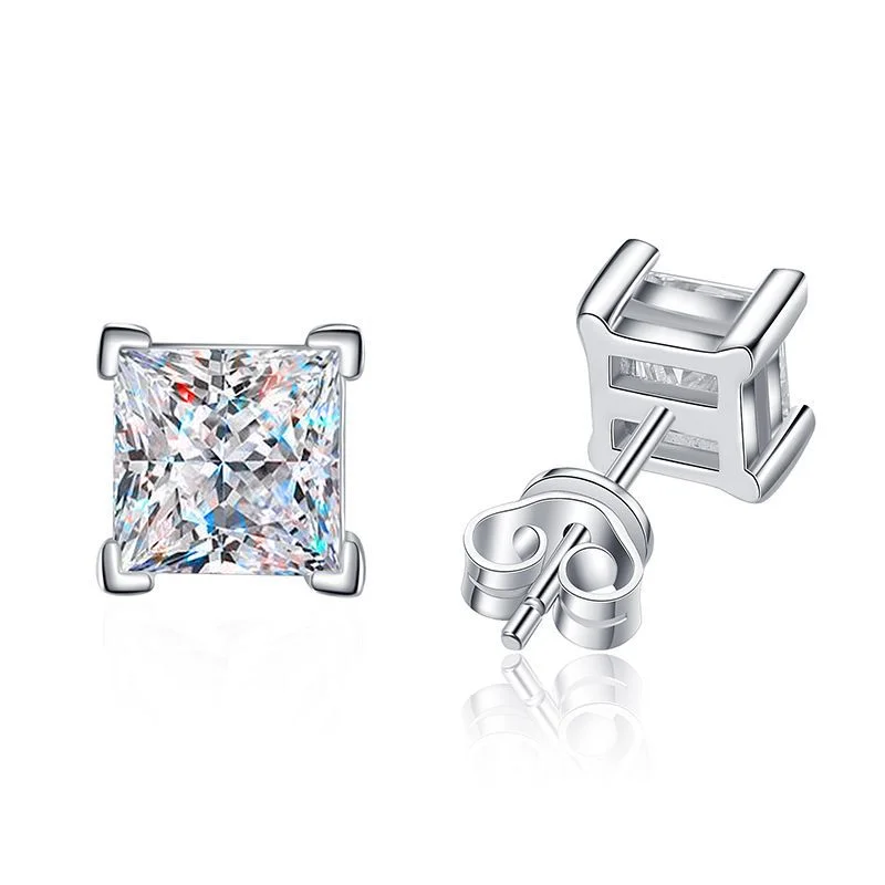 Colorful Drop Earrings for Women-2 Carat Princess Cut Square Diamond Earrings | S925