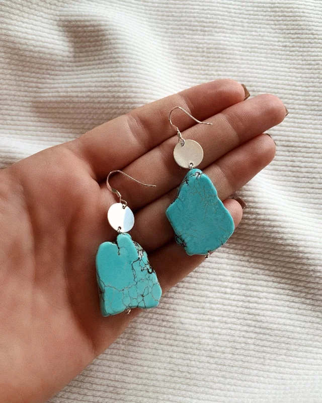 Wedding Earrings with Diamonds-Turquoise Coin Earrings  - Sterling Silver