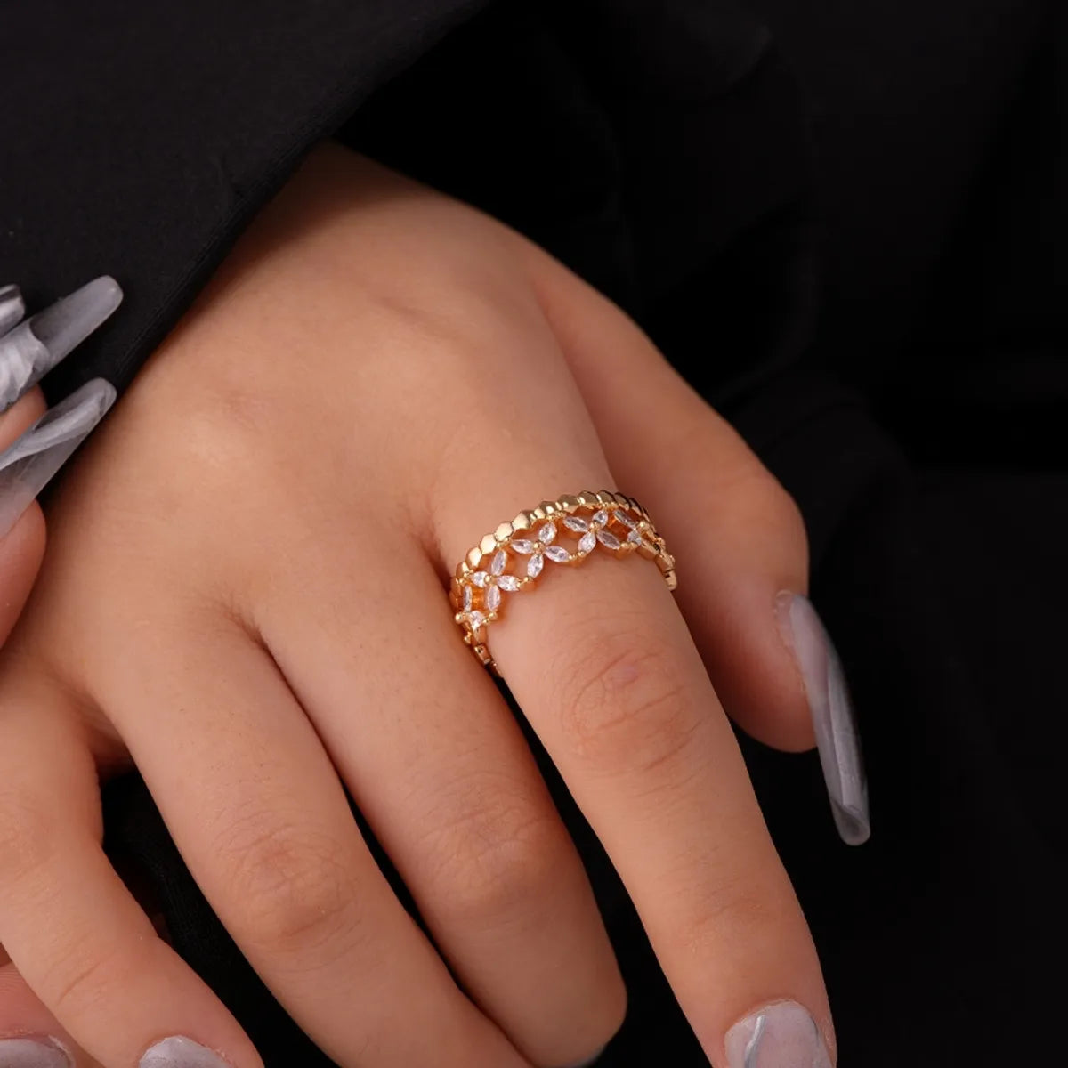 Silver Ring with Diamonds-Elegant Simple Style Solid Color Copper Plating Inlay Zircon Gold Plated Open Rings