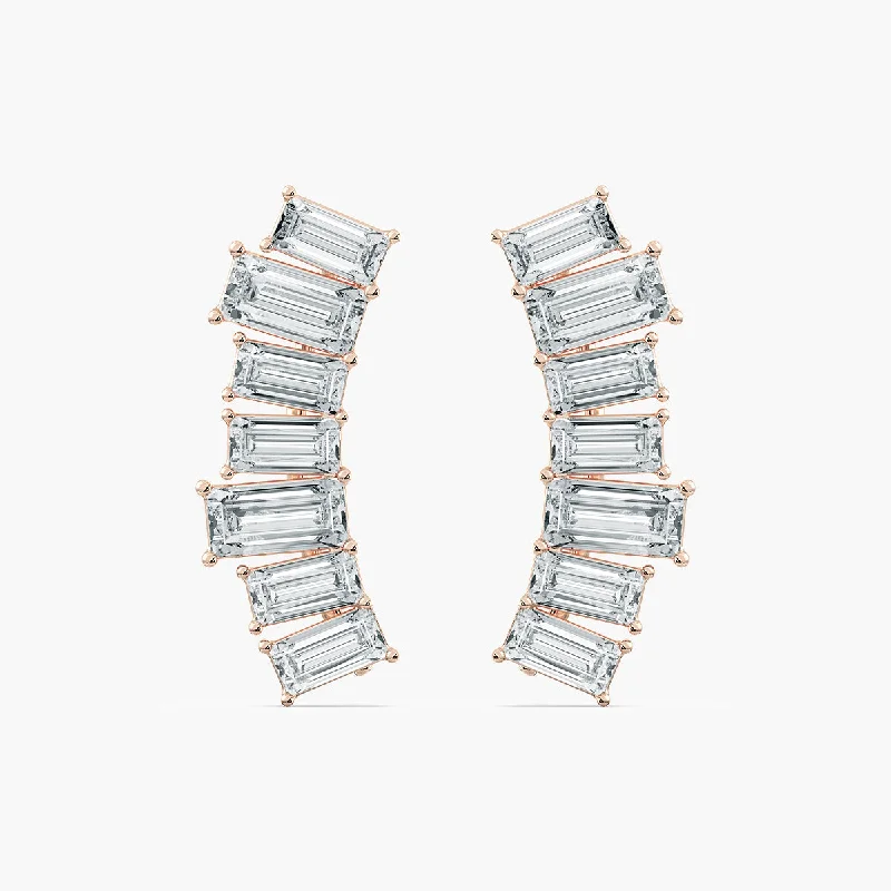 Handmade Earrings for Weddings-Baguette Lab-Grown Diamond Climber Earrings