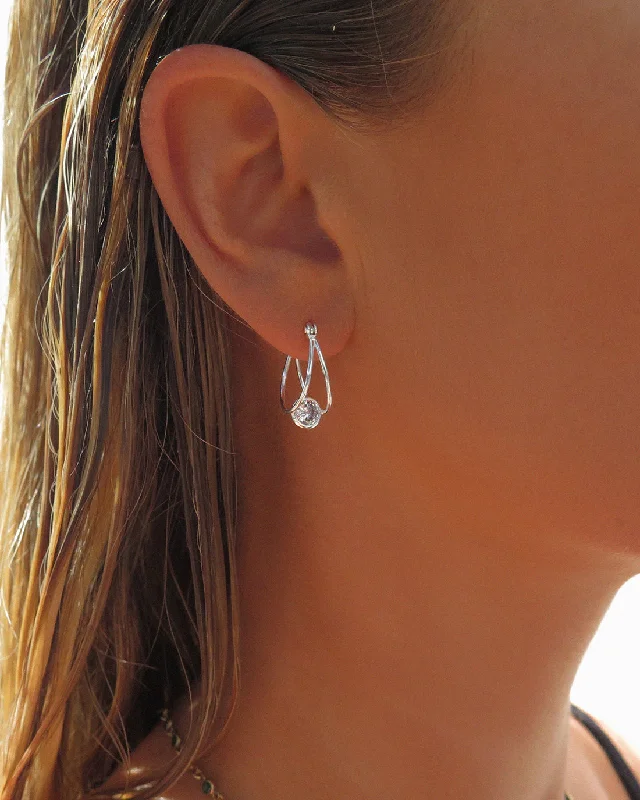 Modern Drop Earrings-CZ Open Hoop Earrings - Sterling Silver