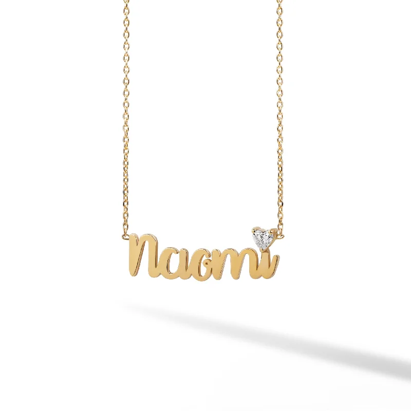 Dazzling Silver Necklace-Single Name Necklace with Floating Heart