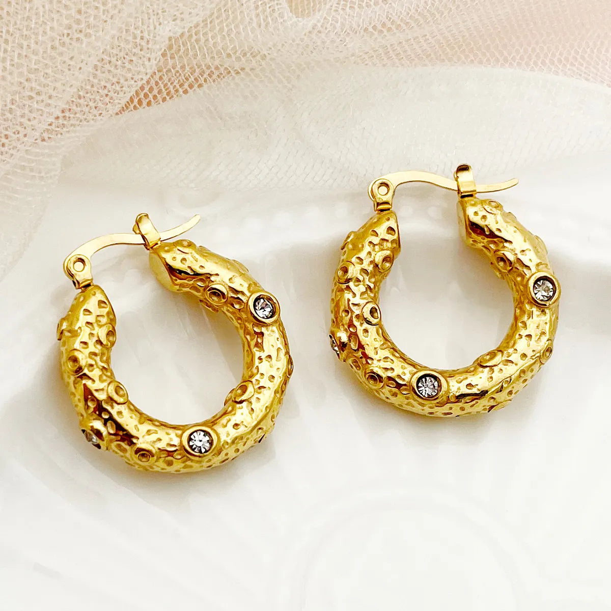 Pearl Drop Earrings-1 Pair Simple Style Solid Color Stainless Steel Plating Inlay Rhinestones Gold Plated Ear Studs