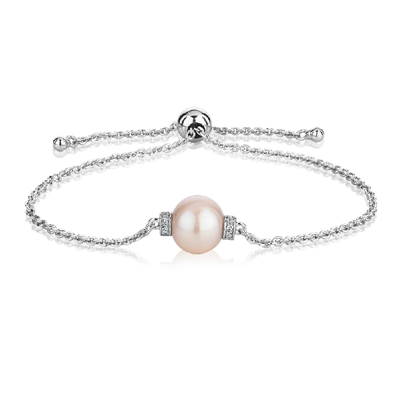 Custom Gemstone Bracelet for Brides-Cultured freshwater pearl slider bracelet in sterling silver