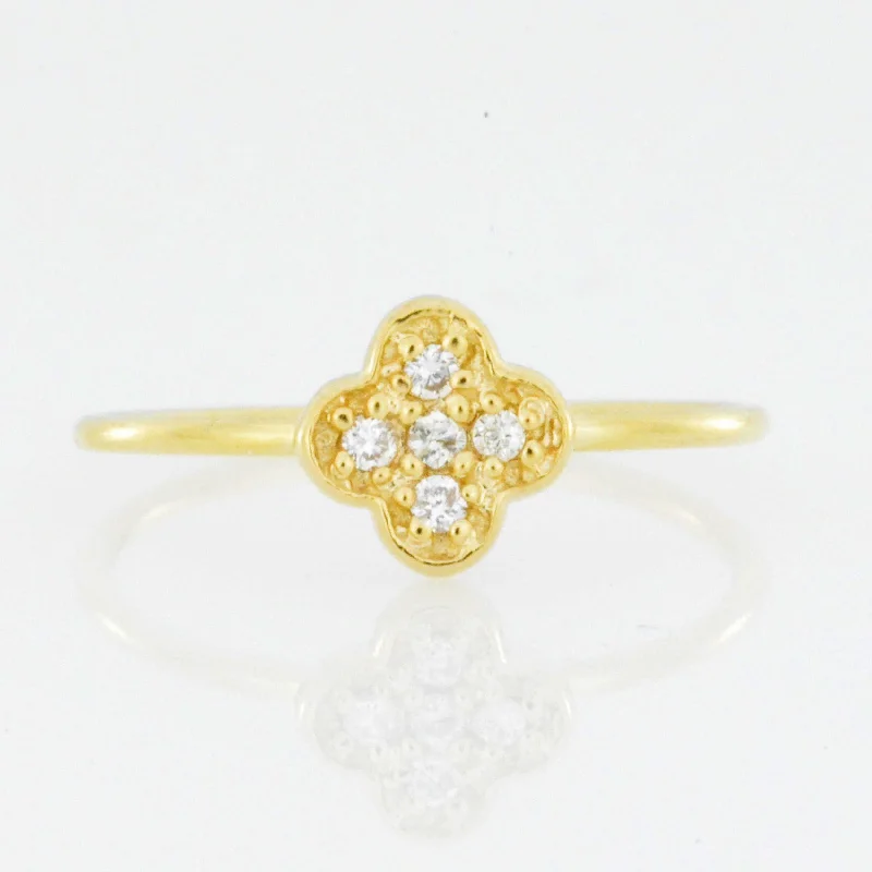 Silver Engagement Ring Set-14Kt Gold Genuine Natural Diamond Clover Ring