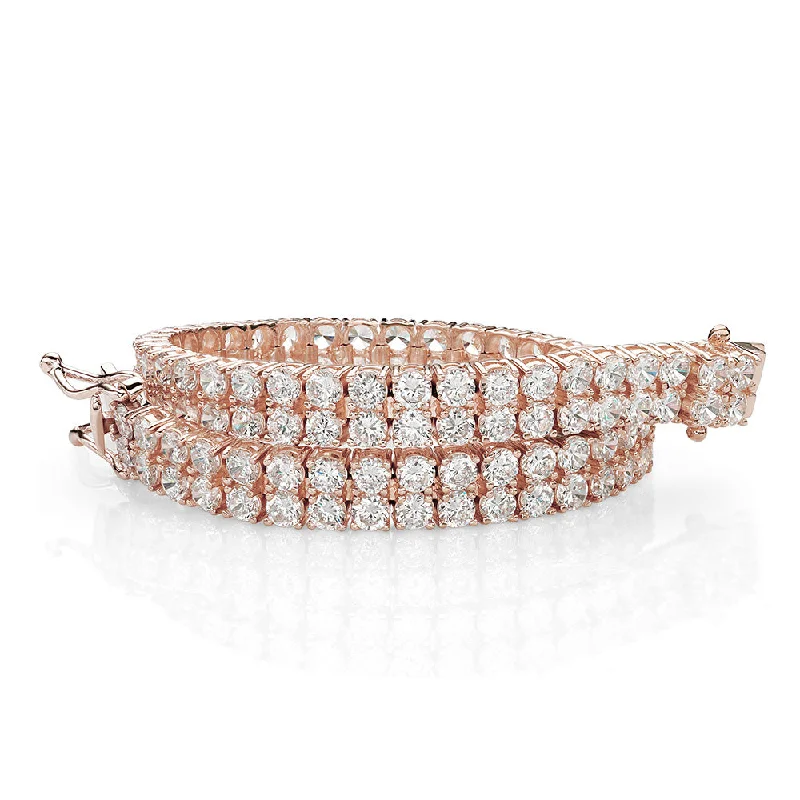 Classic Silver Bangle for Women-Round Brilliant tennis bracelet with 12.54 carats* of diamond simulants in 10 carat rose gold