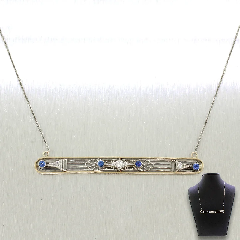 Simple Silver Pendant Necklace-Vintage Estate 14k Gold 0.10ctw Diamond & Tanzanite Bar Necklace