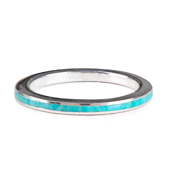 Fashionable Gold Engagement Ring-Turquoise Inlay Eternity Band