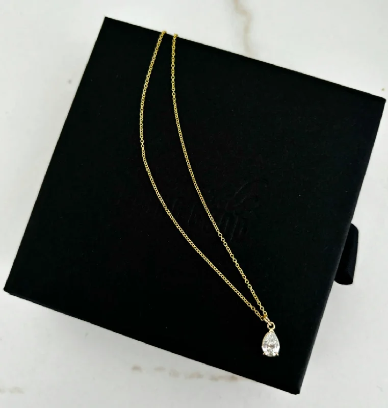 Trendy Custom Necklace-Pear Shape Diamond Solitaire Necklace