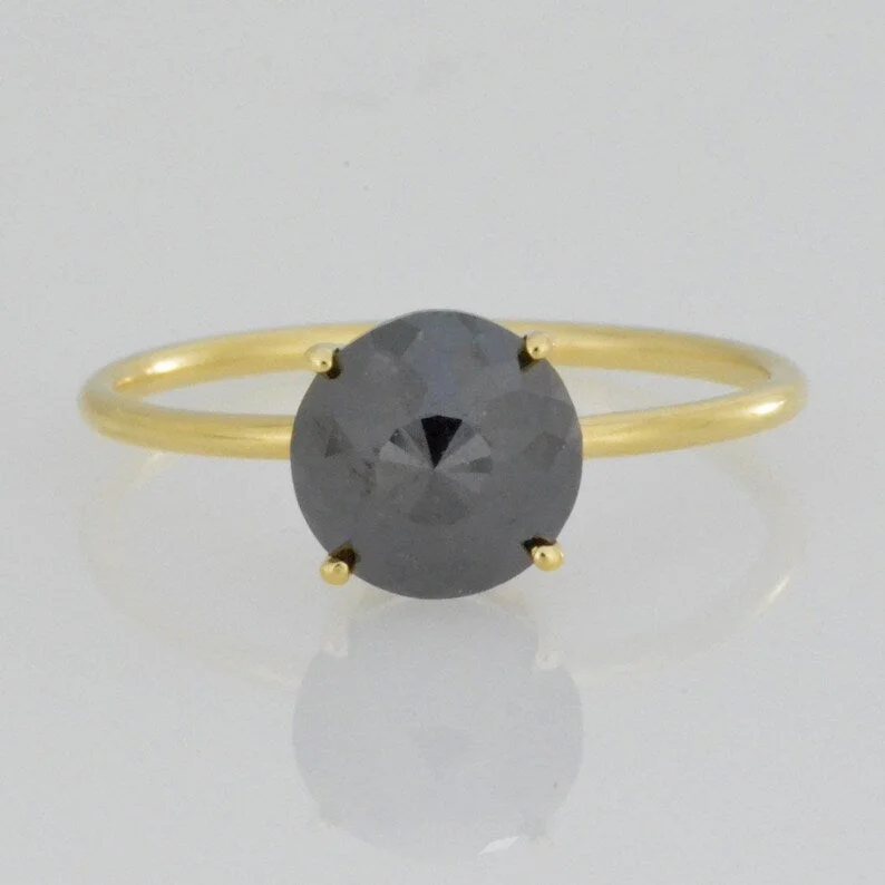 Platinum Engagement Ring-14Kt Gold 1.54 Ct Rose Cut Black Diamond Ring