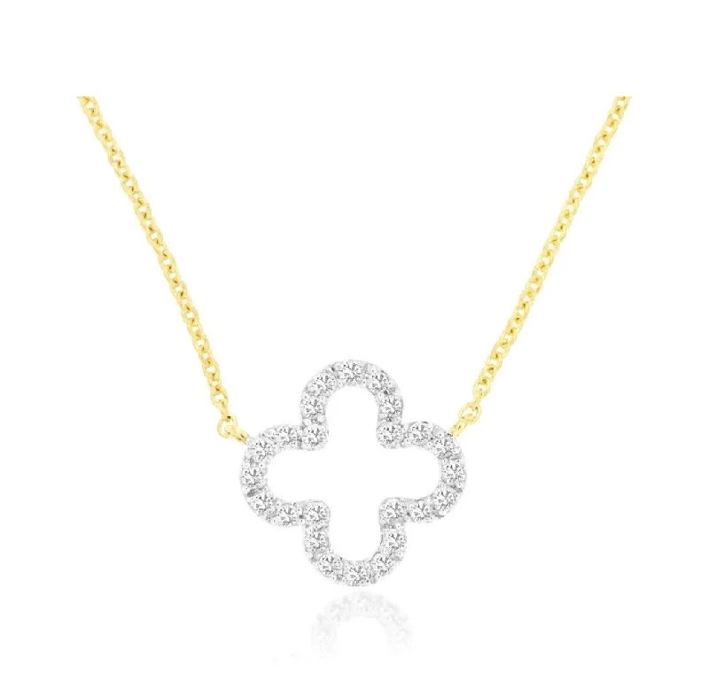 Gold Chain Necklace for Women-14k white and yellow  gold open quatrefoil diamond outline necklace