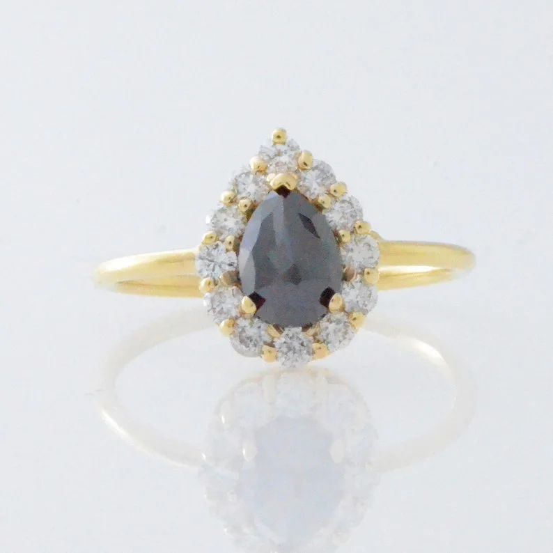 Fashionable Engagement Ring-14Kt Gold 1.21 Ct Natural Rose Cut Teardrop Black Diamond Ring