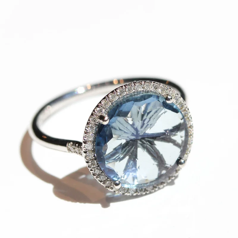 Handmade Wedding Ring-English Blue Topaz Halo Ring