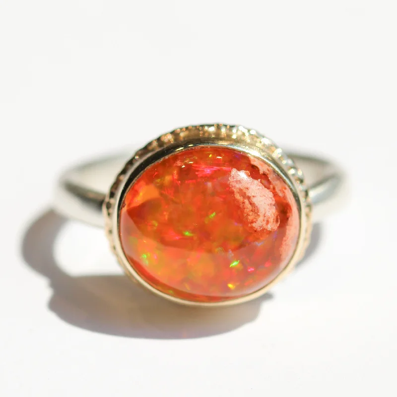 Rose Gold Wedding Ring-Mexican Fire Opal Ring