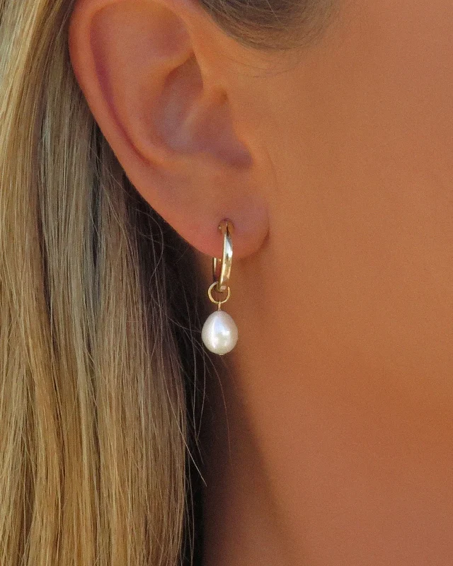 Round Diamond Earrings-Teardrop Freshwater Pearl Thick Hoop Earrings