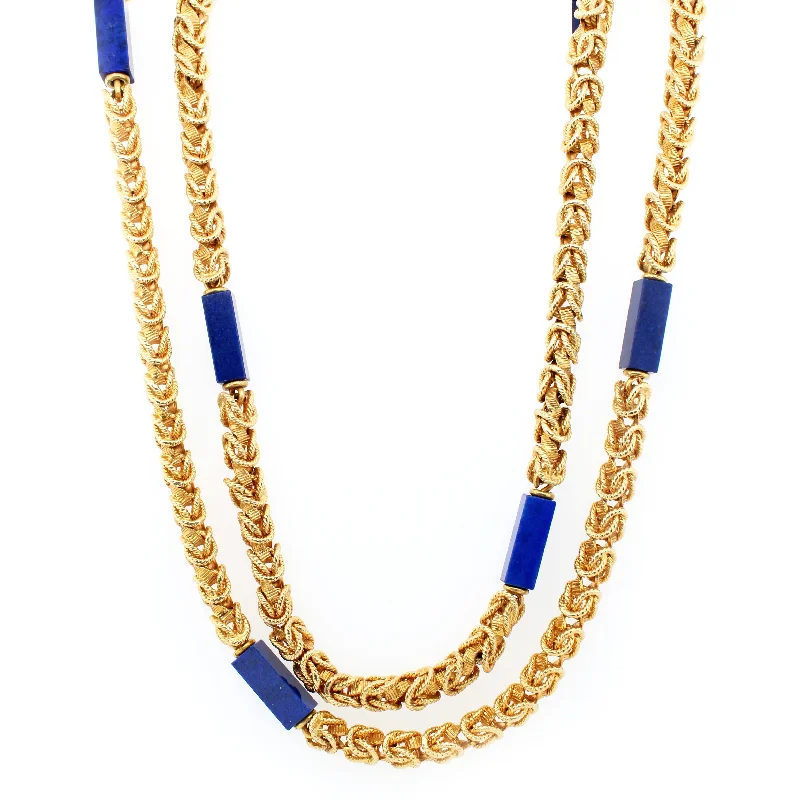 Customizable Pendant Necklace-Tiffany & Co. West Germany Lapis Lazuli & 18k Gold Byzantine Chain Necklace 36"