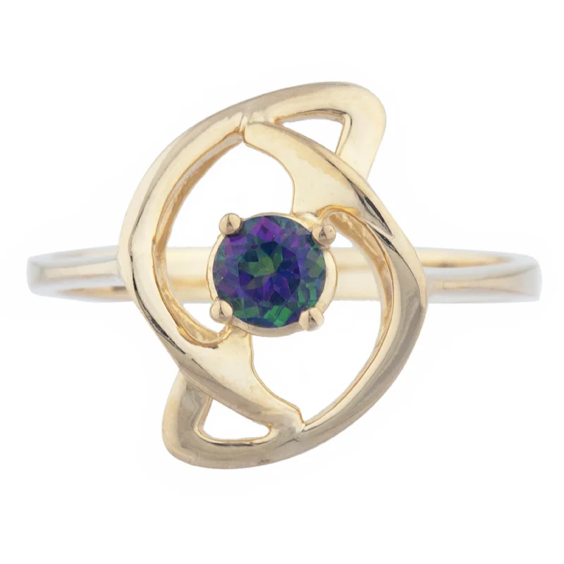 Unique Gold Engagement Ring-14Kt Gold Natural Mystic Topaz Infinity Design Ring