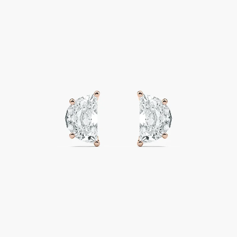 Elegant Stud Earrings-Half Moon Lab Grown Diamond Stud Earrings