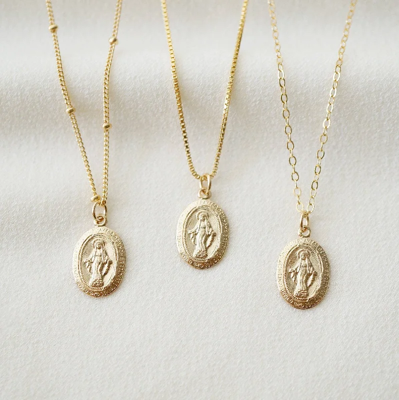 Elegant Necklace for Evening-Sterling Silver Blessed Mother Virgin Mary Religious  Necklace