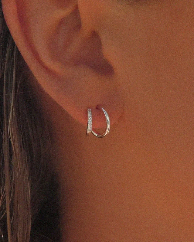 Colorful Stud Earrings-CZ Double Bar Open Hoop Earrings - Sterling Silver