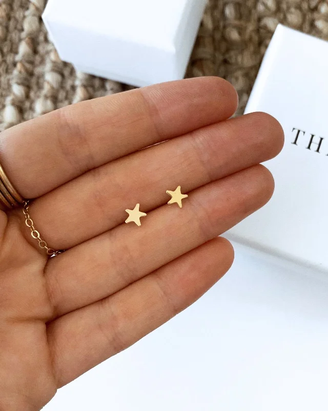 Trendy Earrings for Girls-Star Stud Earrings  - 14k Yellow Gold Fill