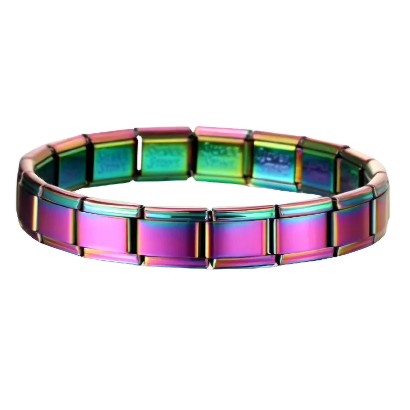 Custom Gemstone Bracelet for Brides-9mm Rainbow Plated Italian Nomination Starter Bracelet,Stainless Steel