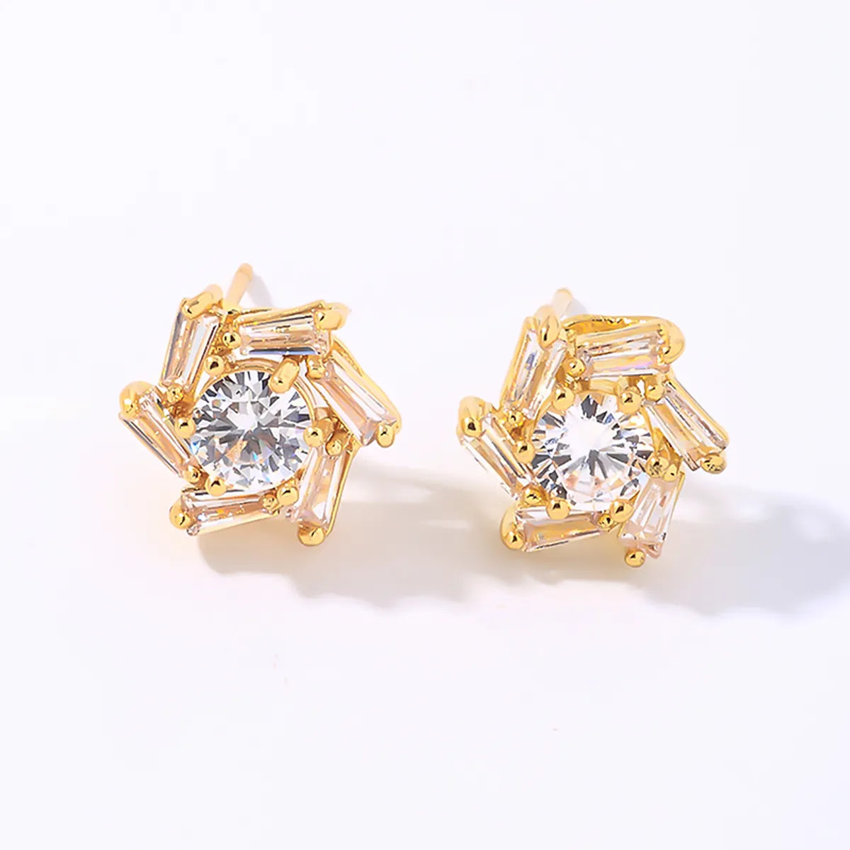 Minimalist Gold Earrings-1 Pair Ig Style Y2k Simple Style Windmill Plating Inlay Copper Zircon Gold Plated Ear Studs