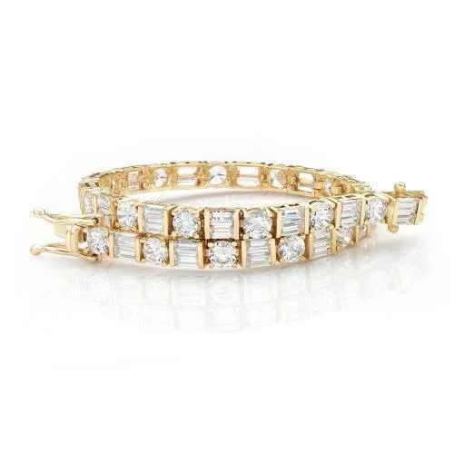 Elegant Adjustable Bracelet-Round Brilliant and Baguette tennis bracelet with 10.07 carats* of diamond simulants in 10 carat yellow gold