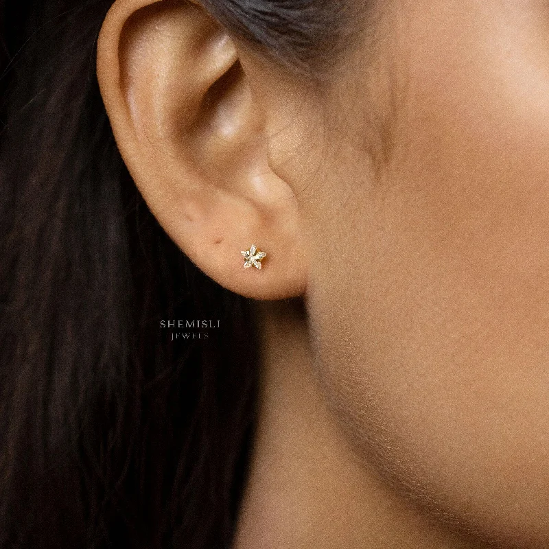 Geometric Drop Earrings-Tiny Star Stone Studs Earrings, Celestial Earrings, Gold, Silver SHEMISLI SS442