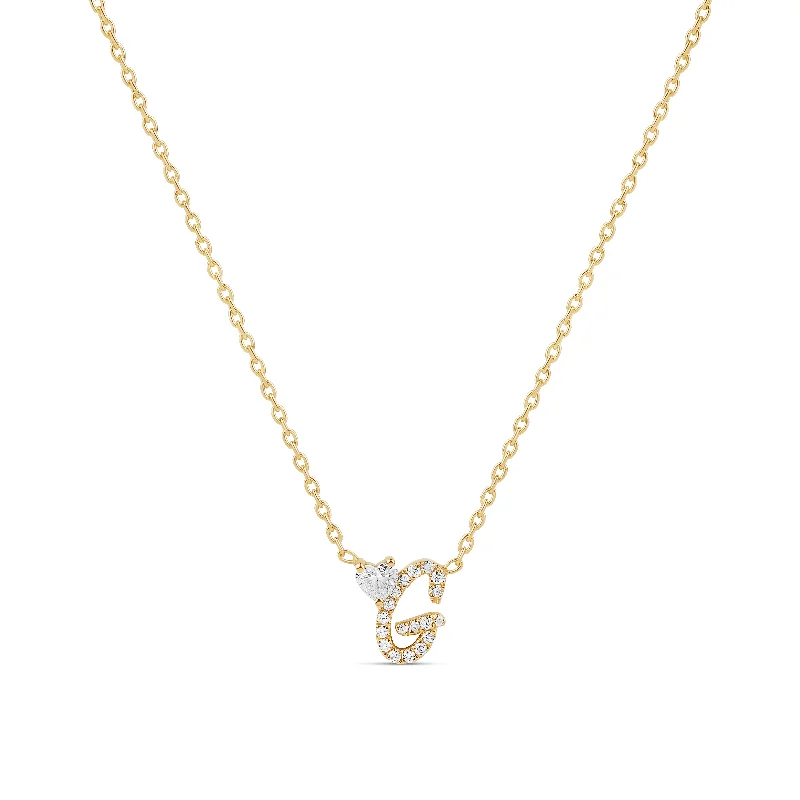 Elegant Gold Necklace for Weddings-Diamond Initial with Floating Heart Diamond