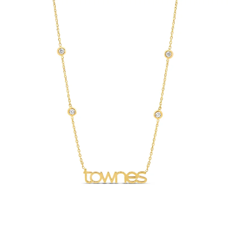 Dainty Gold Necklace-Diamond Name Necklace with Two Bezels