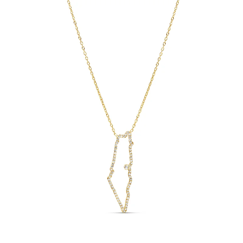 Pearl and Diamond Necklace-Diamond Outline Map with Diamond Bezel